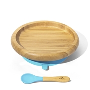 Avanchy Classic Bambusowy Talerz z Przyssawką i Łyżeczką Blue