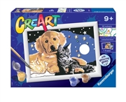 CreArt Malowanie Po Numerach Dla Dzieci - Pies z Kotkiem Nocą