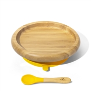 Avanchy Classic Bambusowy Talerz z Przyssawką i Łyżeczką Yellow