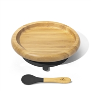 Avanchy Classic Bambusowy Talerz z Przyssawką i Łyżeczką Black