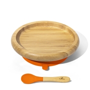 Avanchy Classic Bambusowy Talerz z Przyssawką i Łyżeczką Orange