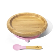 Avanchy Classic Bambusowy Talerz z Przyssawką i Łyżeczką Pink